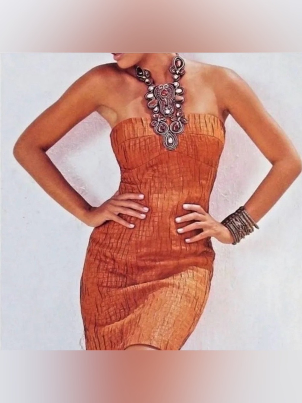 Boston Proper Strapless Textured Copper-Orange Bodycon Dress